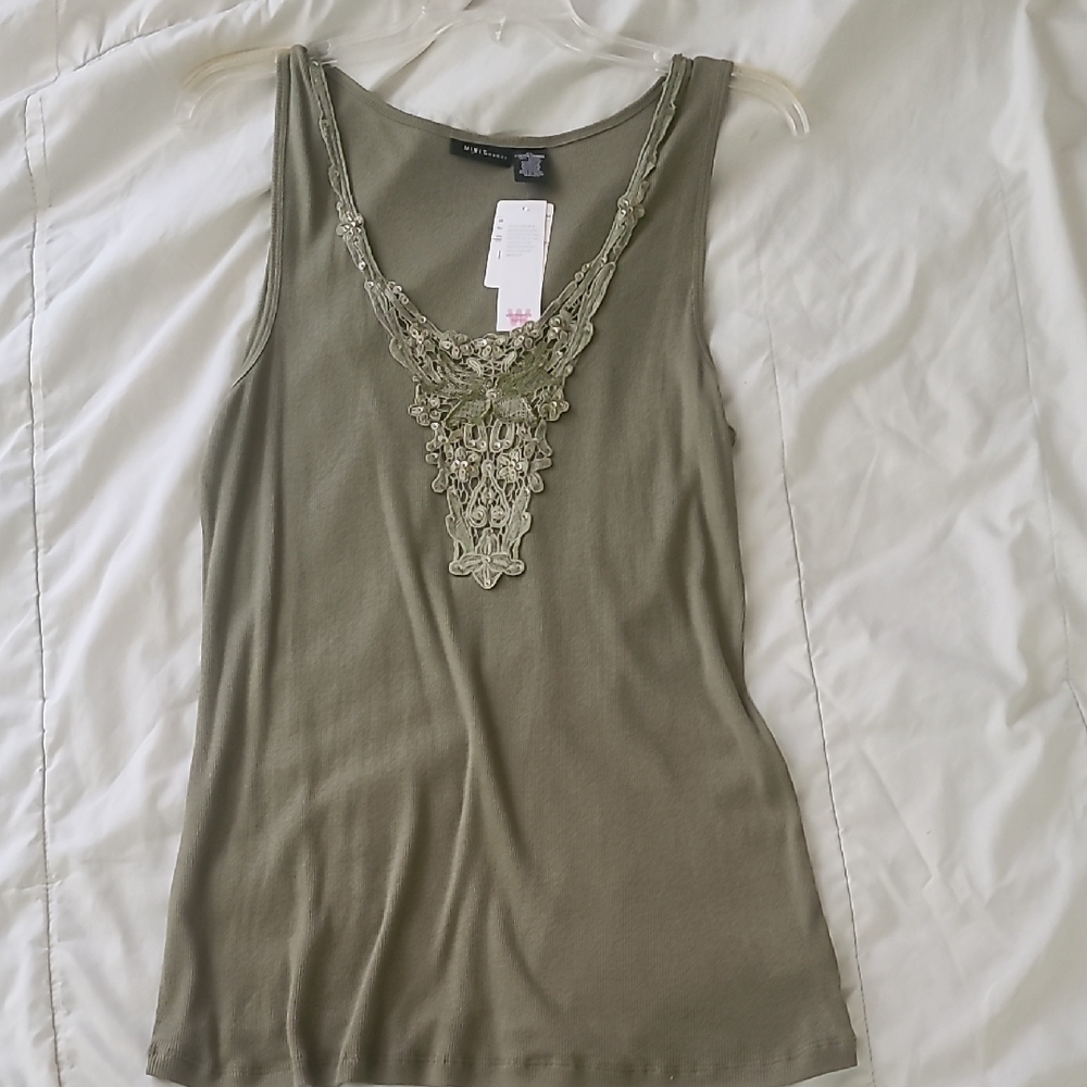 Mixit Khaki Embroidered Tank Top
